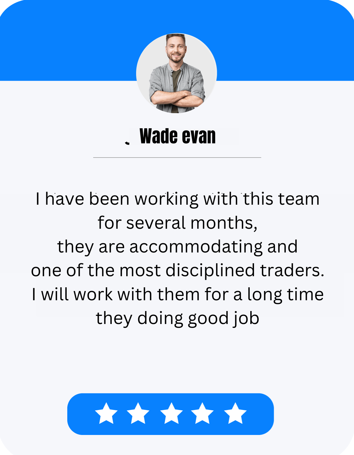 A screenshot of a positive review from a happy client who passed the FTMO challenge